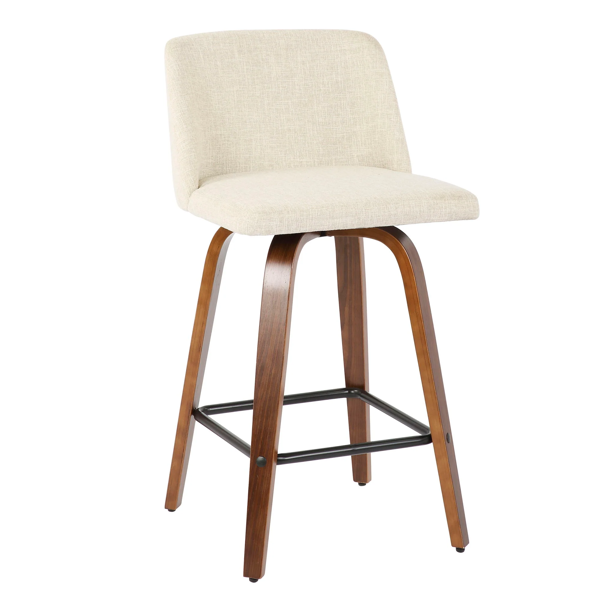 Toriano - Mid-Century Modern Counter Stool, Square Footrest (Set of 2) - Walnut / Cream - Image 3