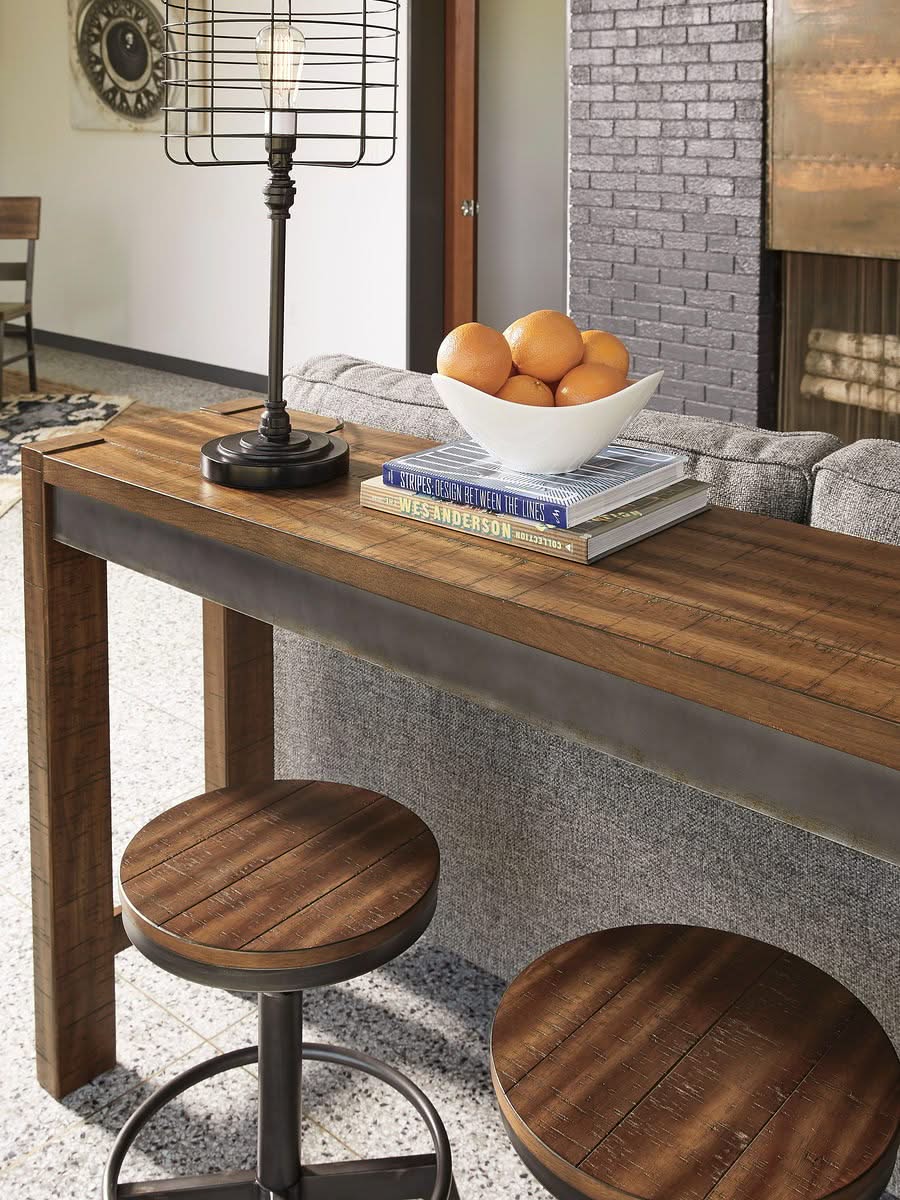 Torjin - 3 Pc. - Long Counter Table, 2 Stools - Dark Brown - Image 3
