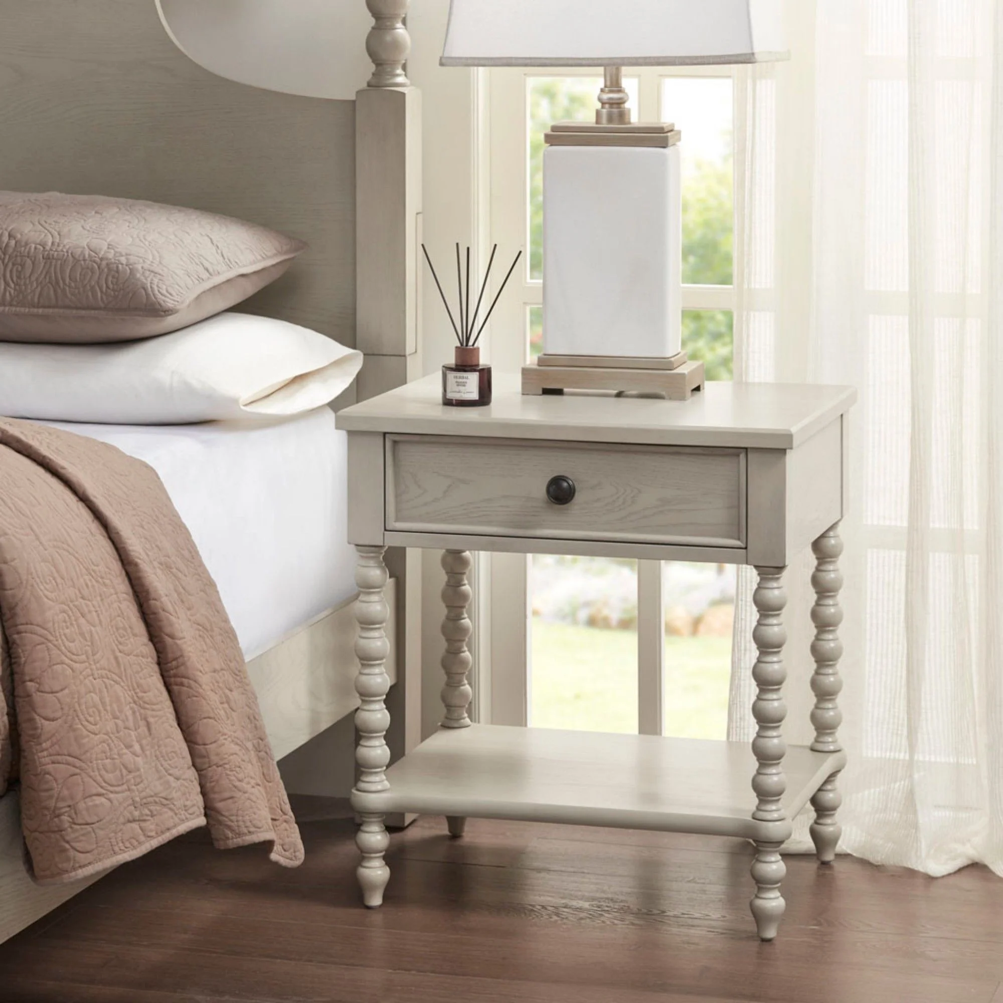 Traditional Durable Nightstand Table With Drawer And Shelf - Image 4