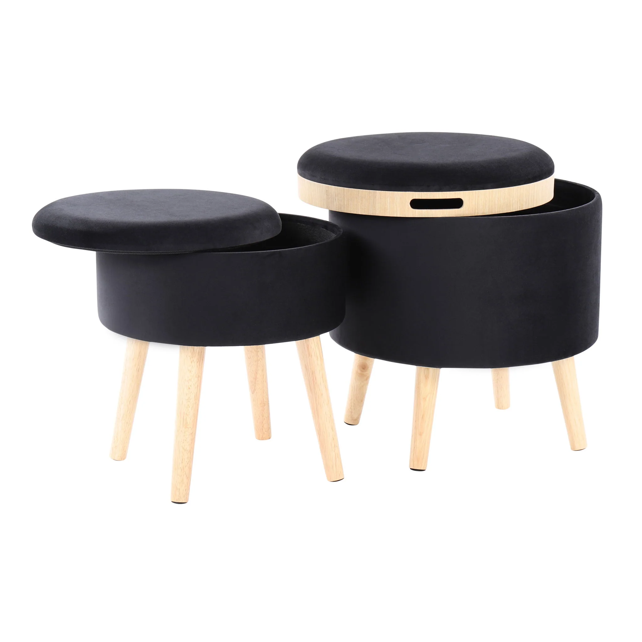 Tray - Contemporary Storage Ottoman With Matching Stool - Black / Natural - Image 2