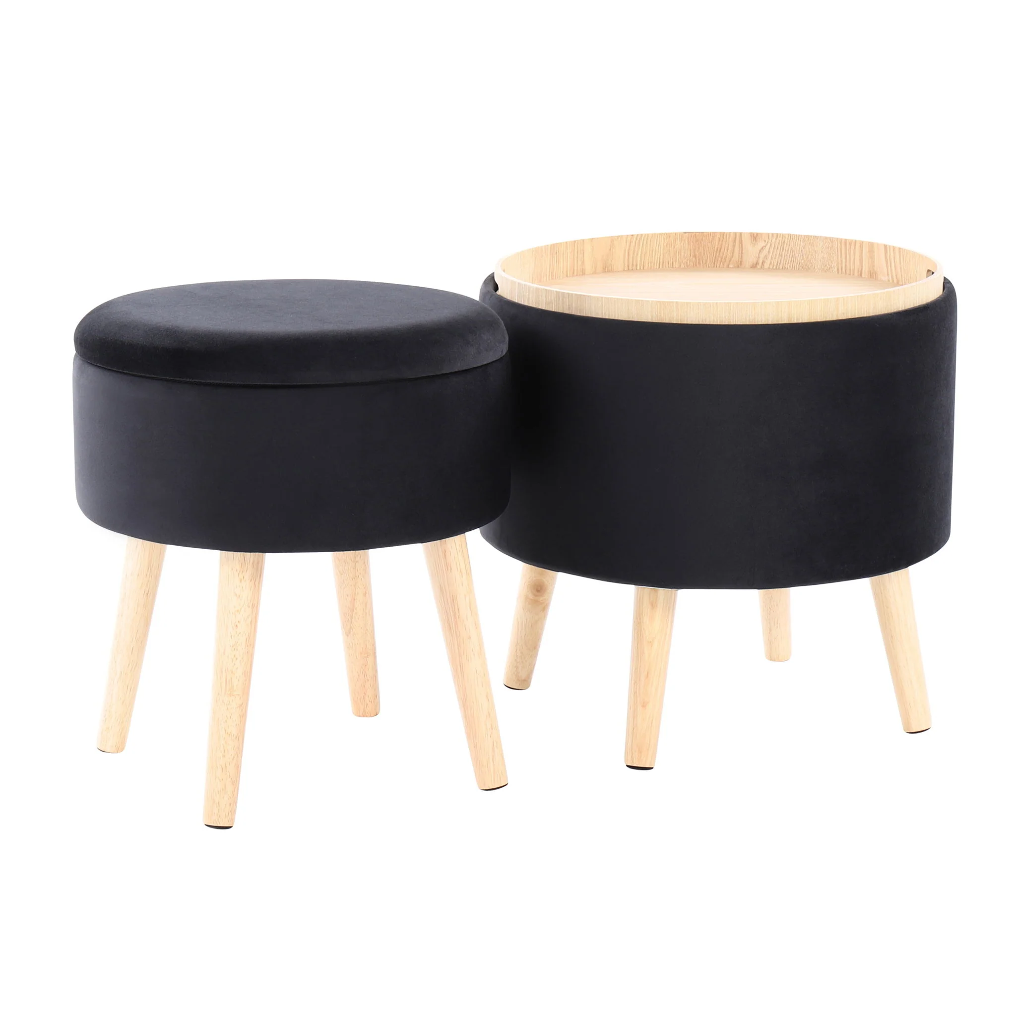 Tray - Contemporary Storage Ottoman With Matching Stool - Black / Natural - Image 3