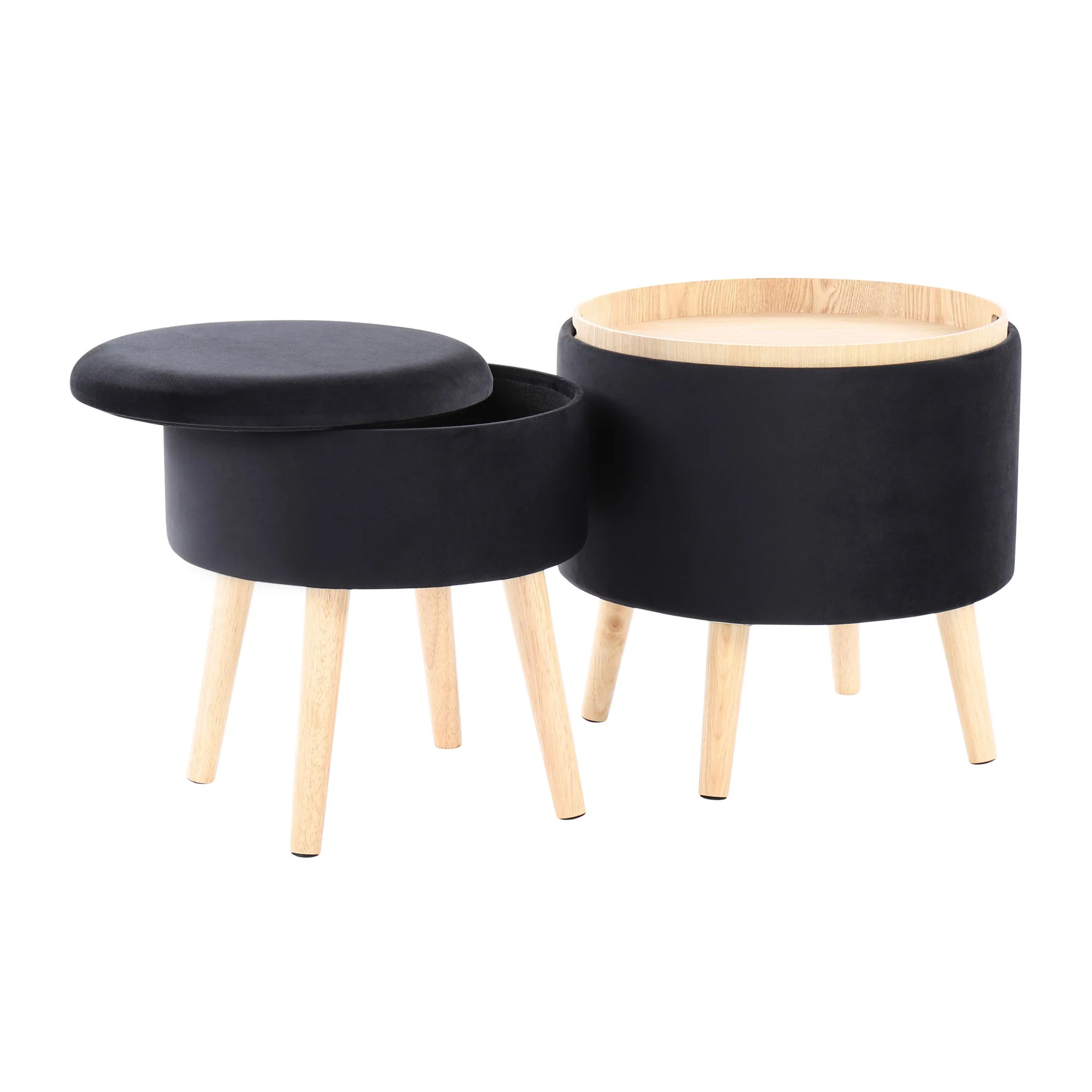 Tray - Contemporary Storage Ottoman With Matching Stool - Black / Natural - Image 4