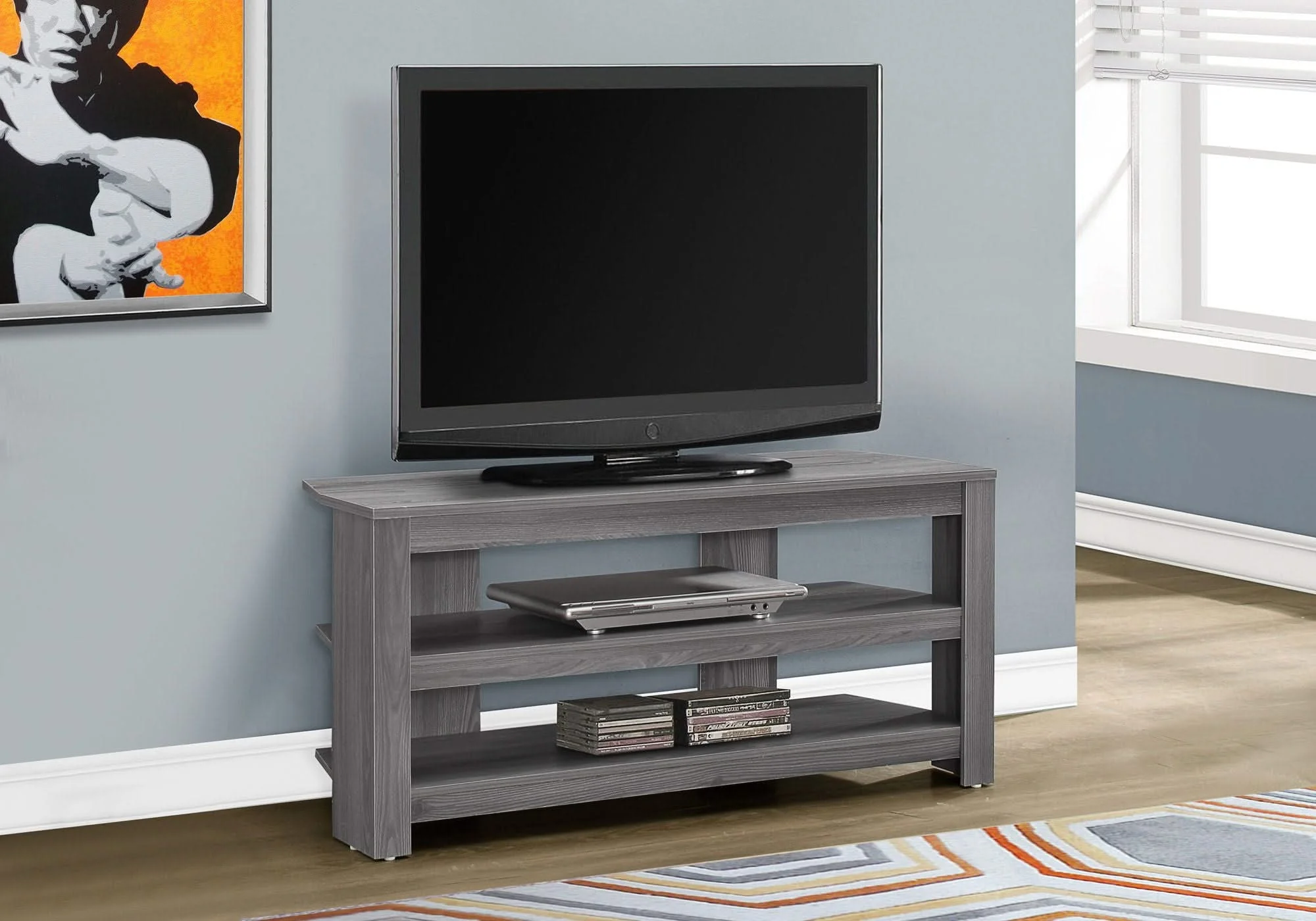 TV Stand, Console, Media Entertainment Center, 3 Storage Shelves - Image 2
