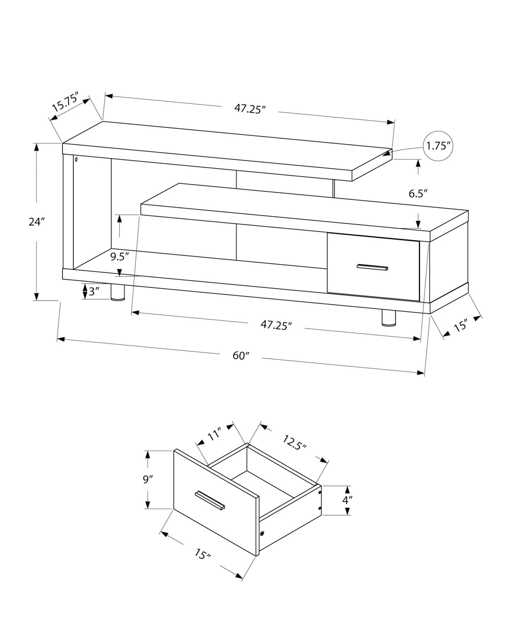 TV Stand, Console, Media Entertainment Center Storage Cabinet, Contemporary & Modern - Image 7