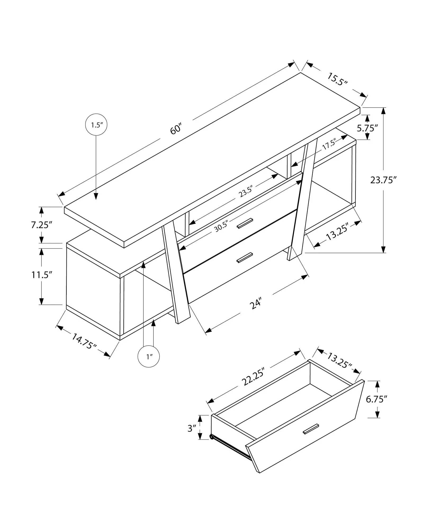TV Stand, Console, Media Entertainment Center, Storage Drawers, Contemporary & Modern - Taupe - Image 4