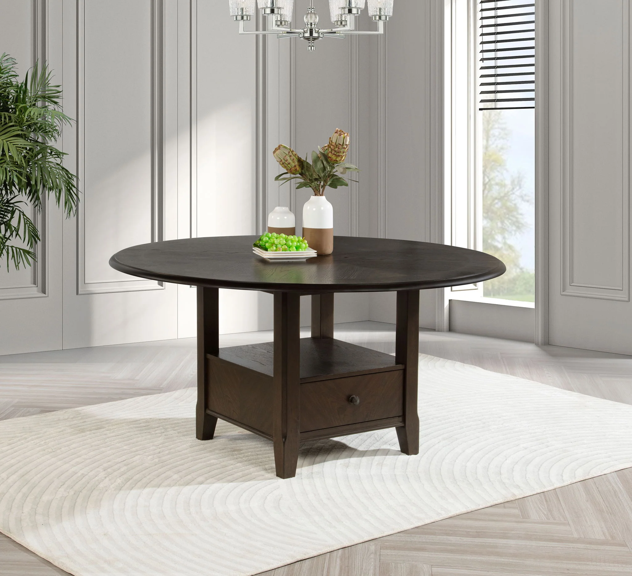 Twyla 60-inch Round Dining Table with Drawer Dark Cocoa - Image 2