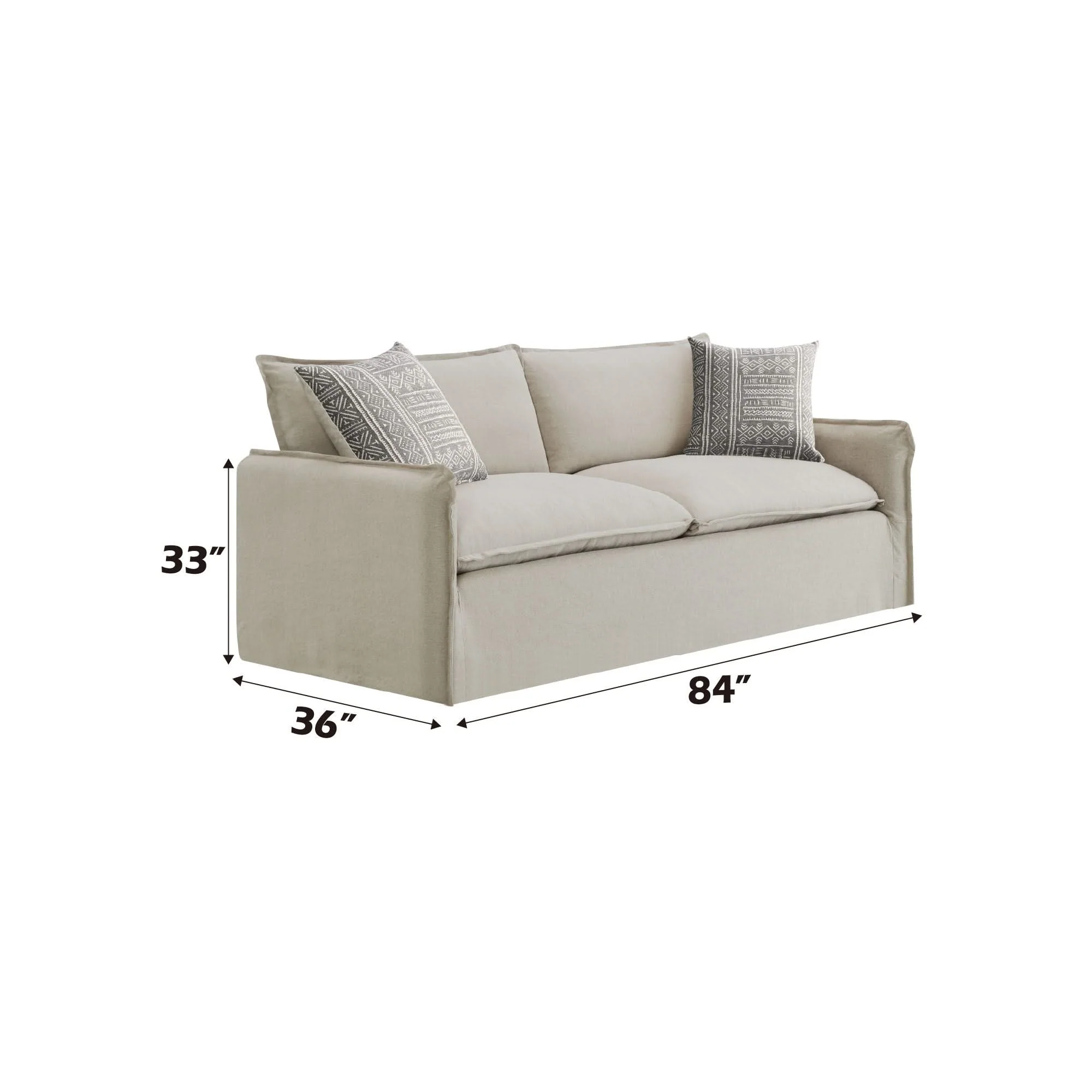 Upendo - Pattern Linen Sofa With 2 Toss Pillows - Beige - Image 3