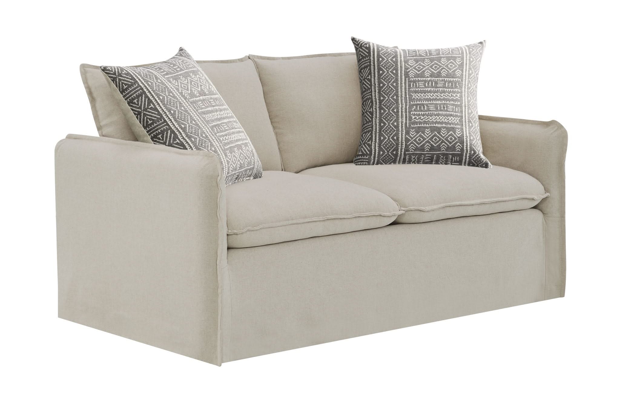 Upendo - Pattern Linen Sofa With 2 Toss Pillows - Beige - Image 4