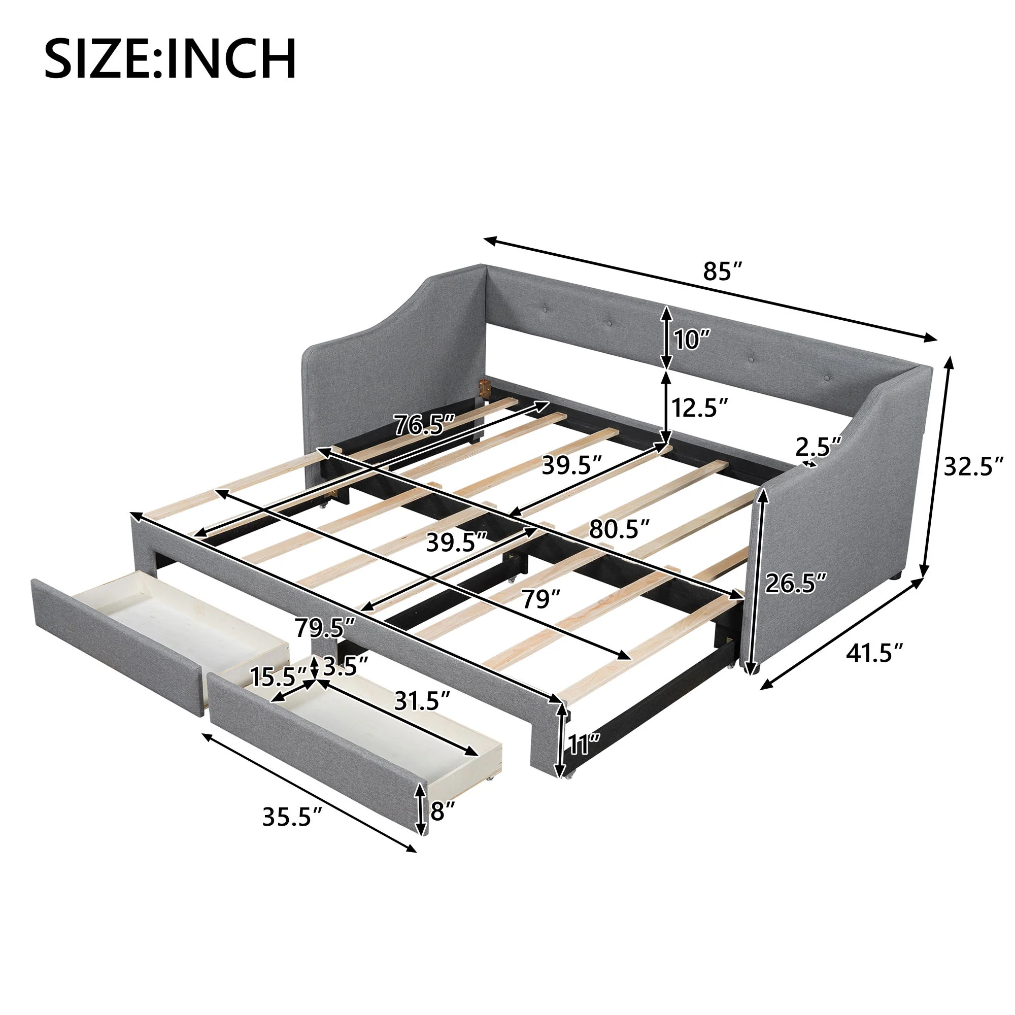 Upholstered Daybed With 2 Drawers - Image 4