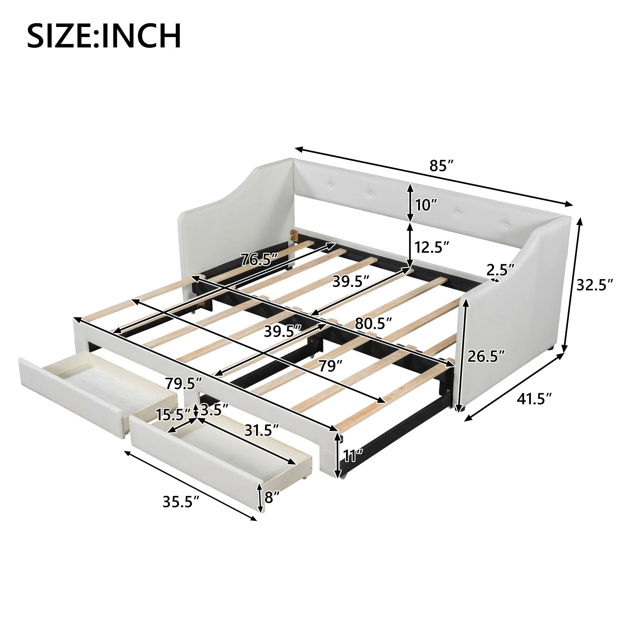 Upholstered Daybed With 2 Drawers - Image 5