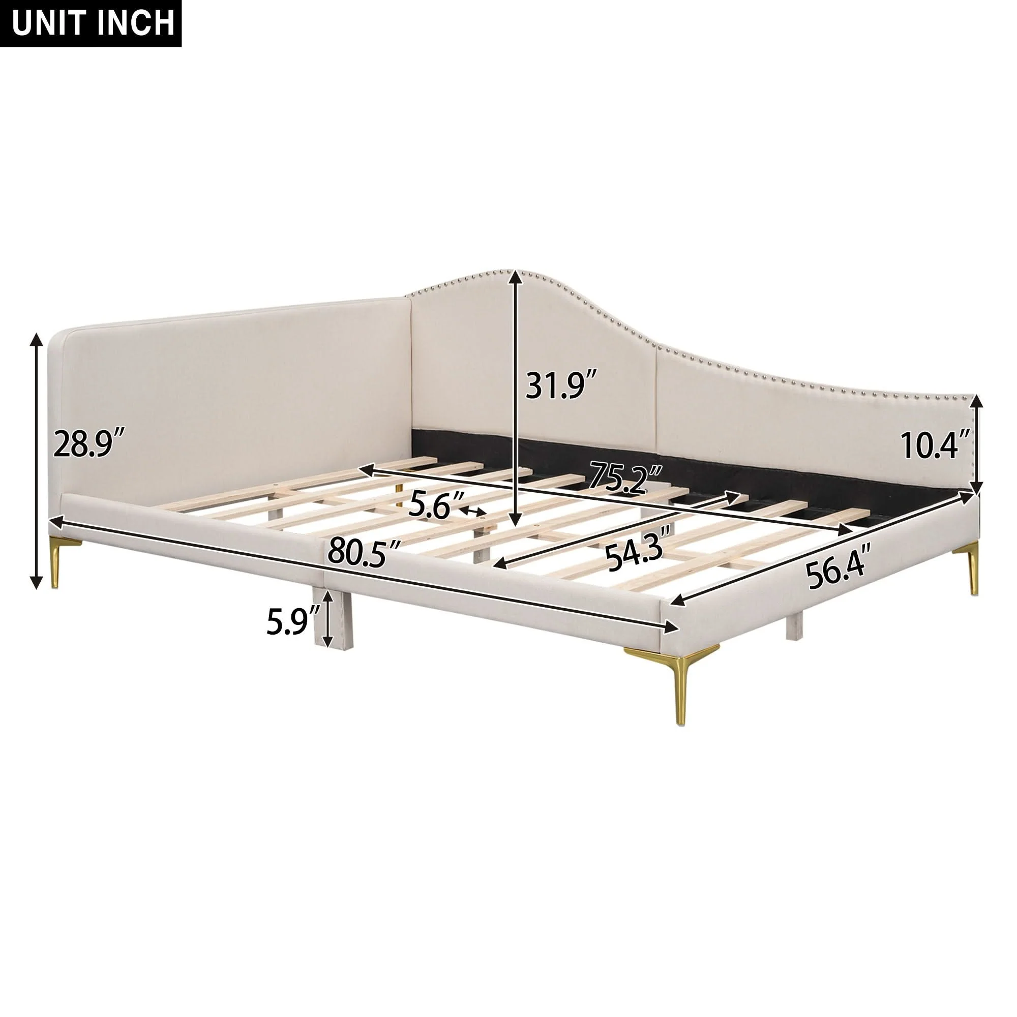 Upholstered Daybed With Headboard And Armrest, Support Legs - Image 11