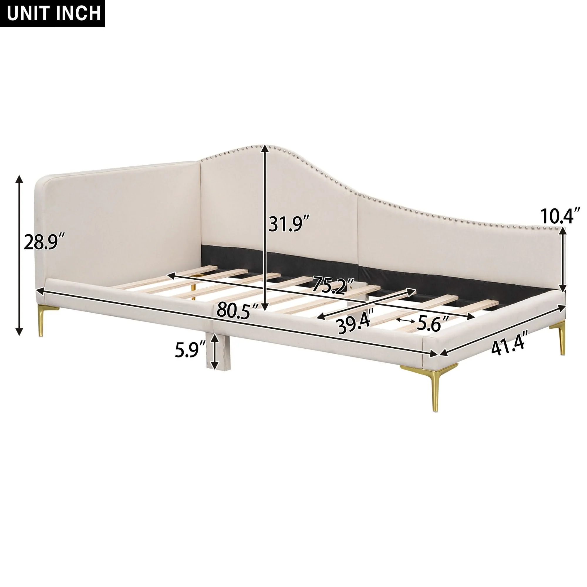 Upholstered Daybed With Headboard And Armrest, Support Legs - Image 9