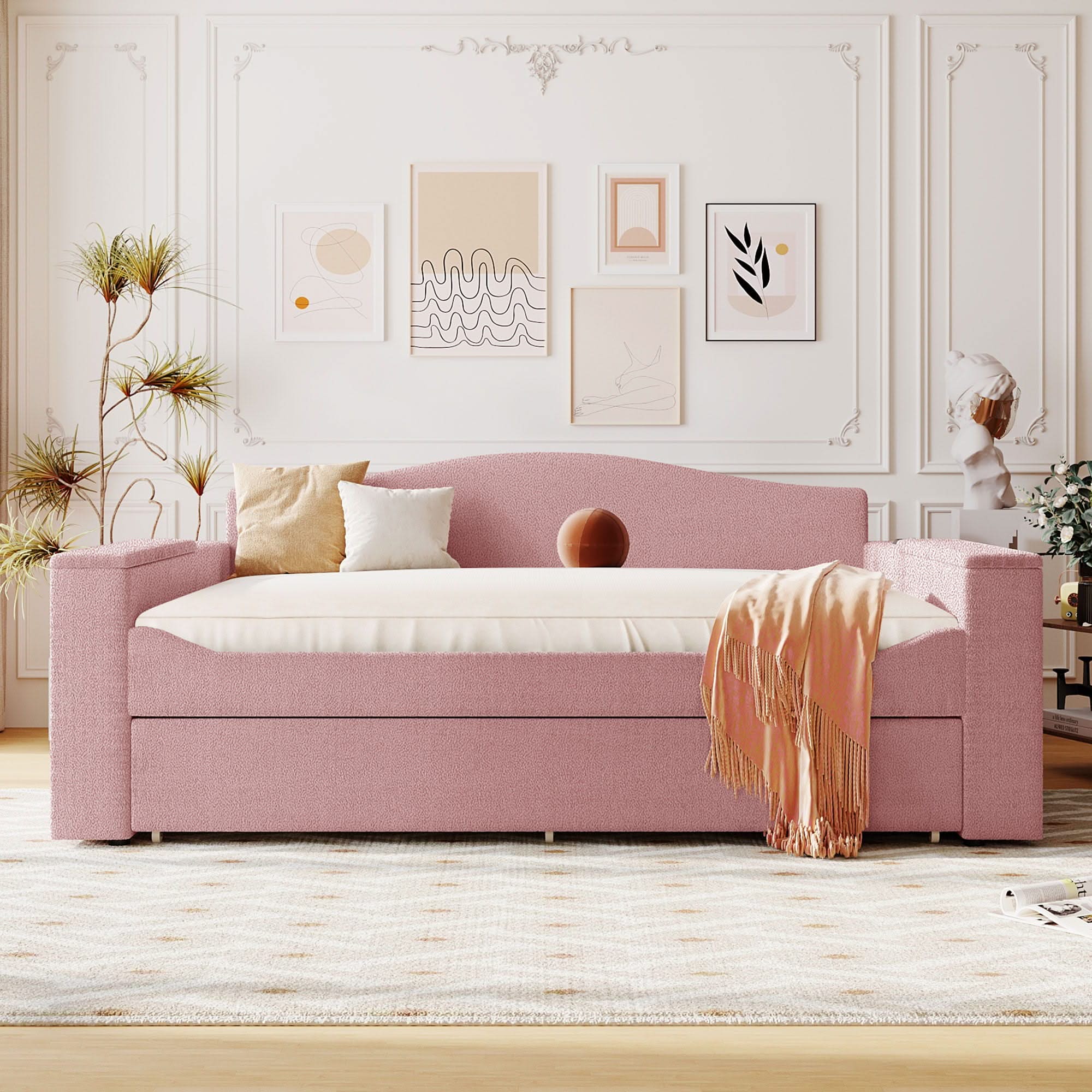 Upholstered Daybed With Storage Armrests, Trundle And Latest Integrated tooth Audio System - Image 18