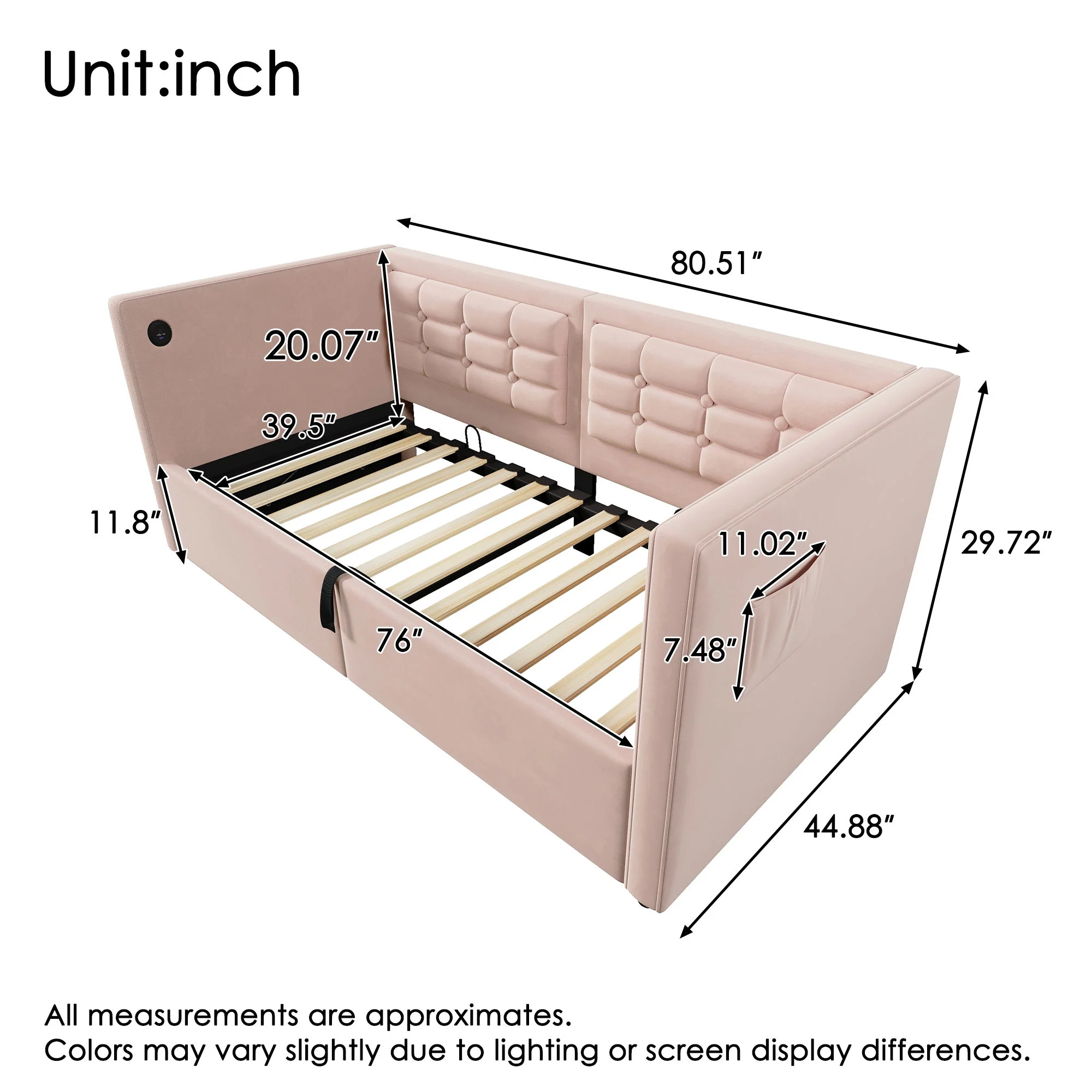 Upholstered Hydraulic Storage Daybed With USB & Type C Charging - Image 11