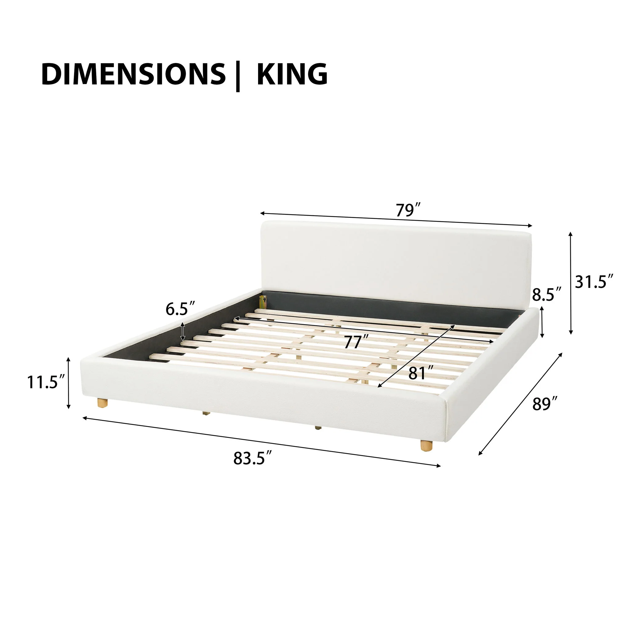 Upholstered Platform Bed Frame With Thick Headboard - Image 2