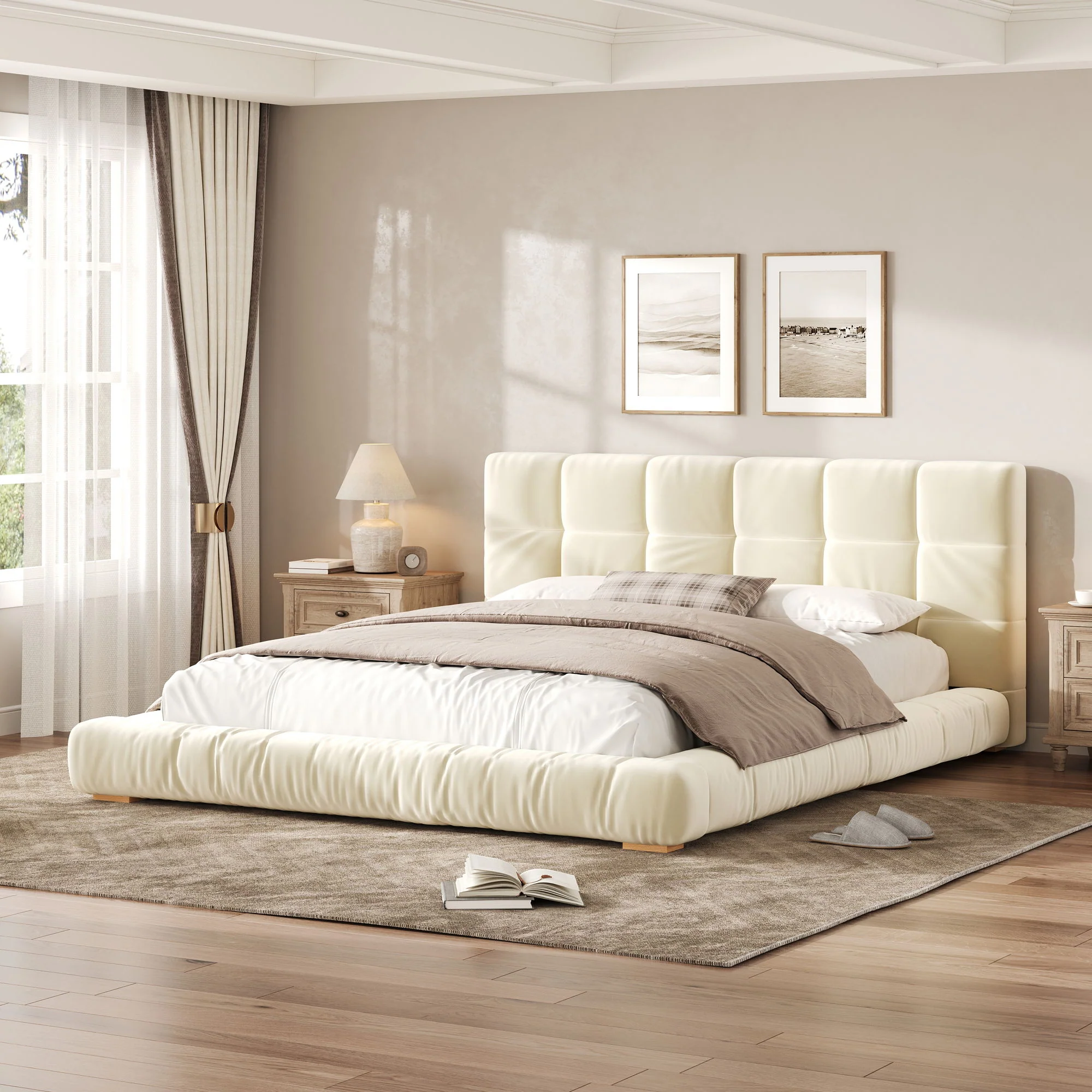 Upholstered Platform Bed Frame With Tufted Headboard - Image 13