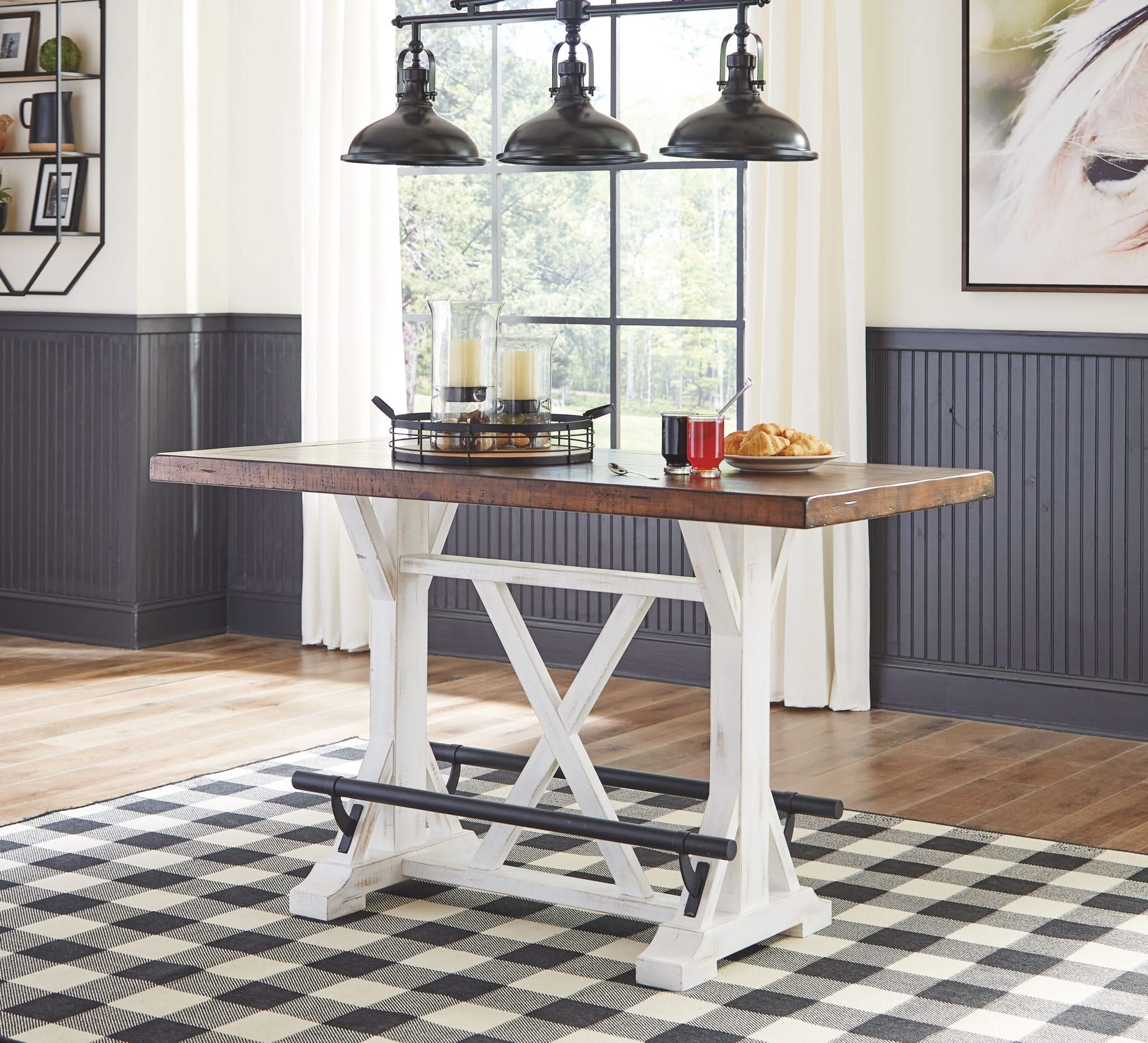 Valebeck - Rectangular Dining Room Counter Table - White / Brown - Image 3