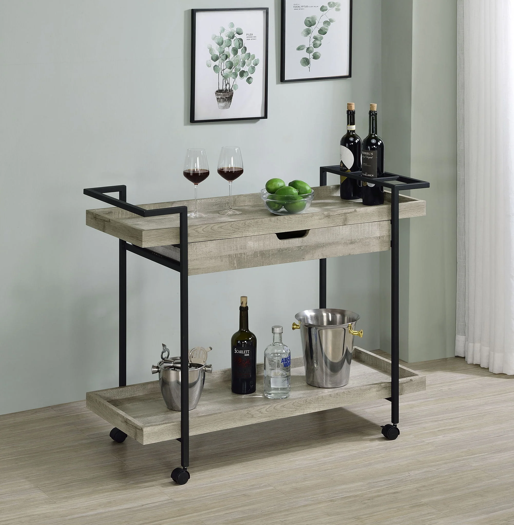 Ventura 1-drawer Engineered Wood Bar Cart Grey Driftwood - Image 3