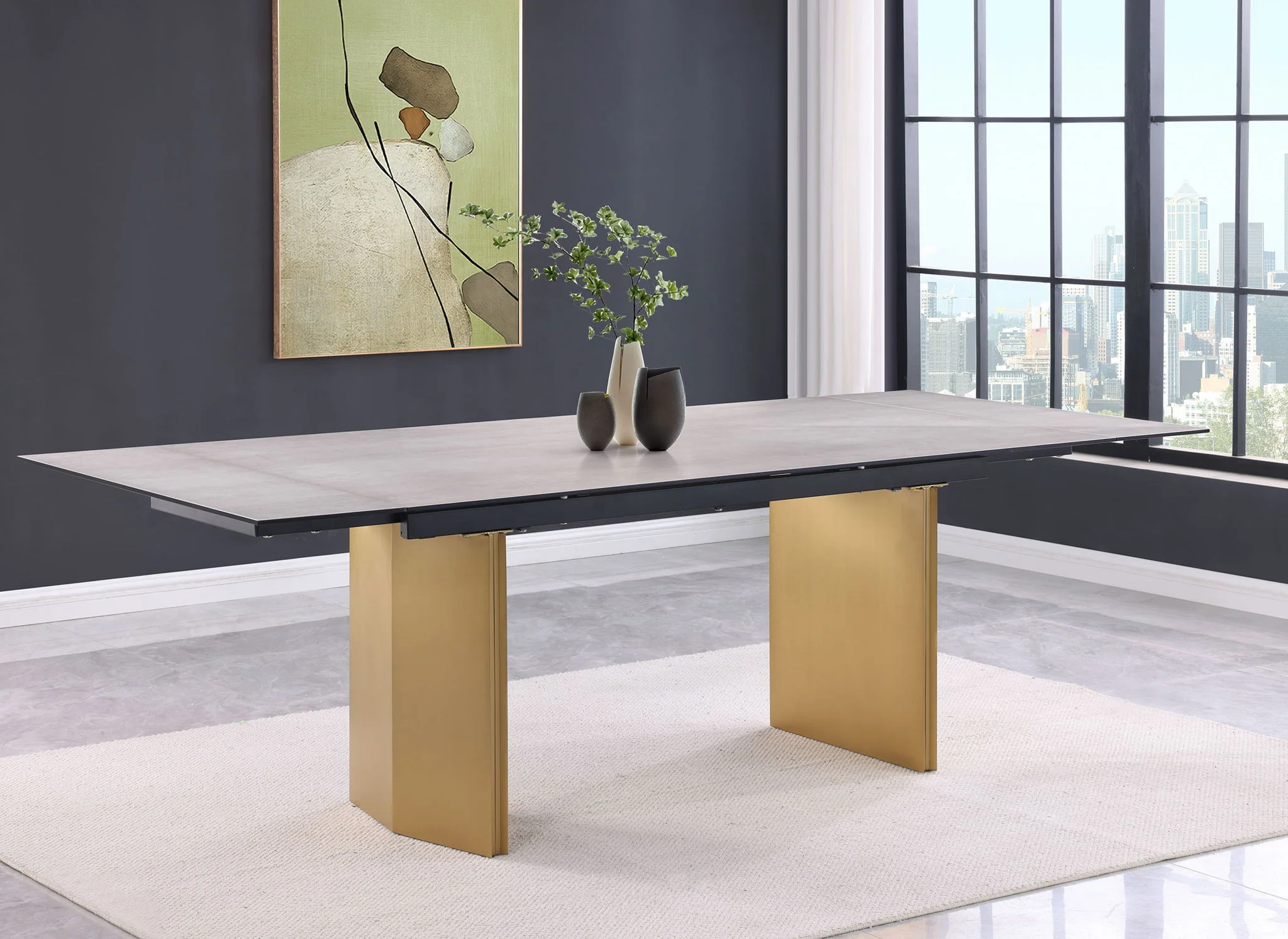 Vesa 97-inch Glass Top Extension Dining Table Beige - Image 3