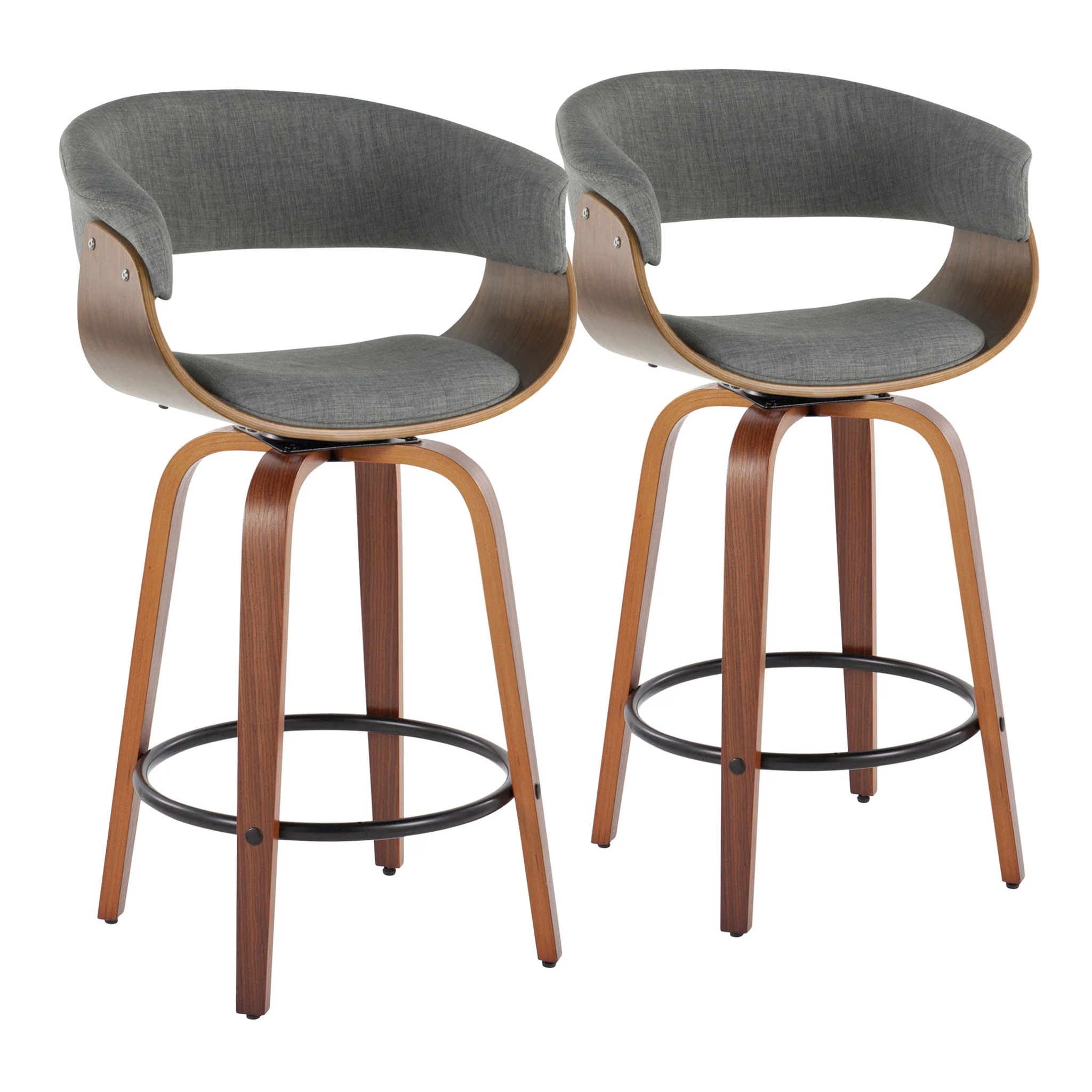 Vintage Mod - Mid Century Modern Fixed Height Counter Stool & Swivel With Round Footrest (Set of 2) - Image 2