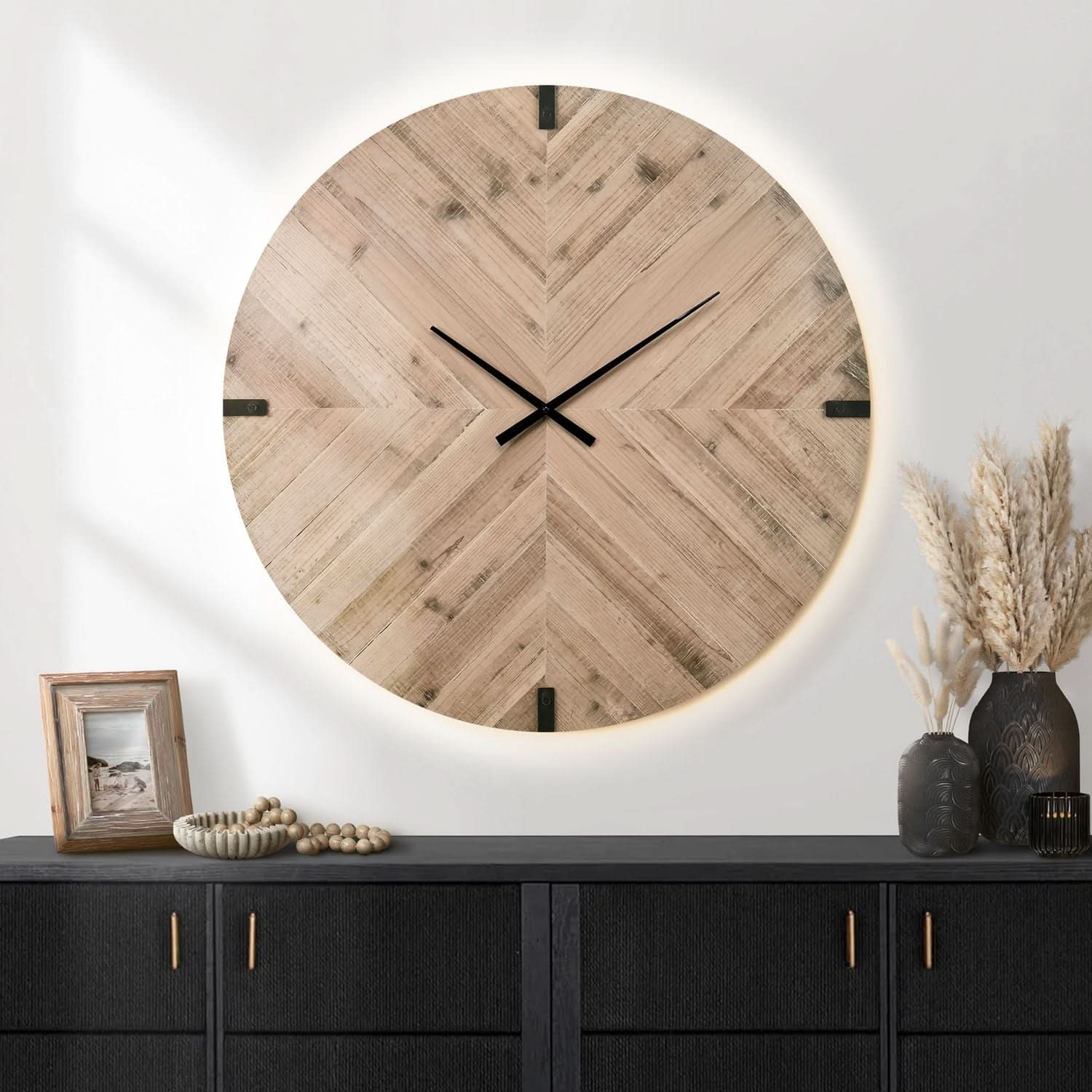 Wall Clock, Round, Large Oversized - Brown - Image 3