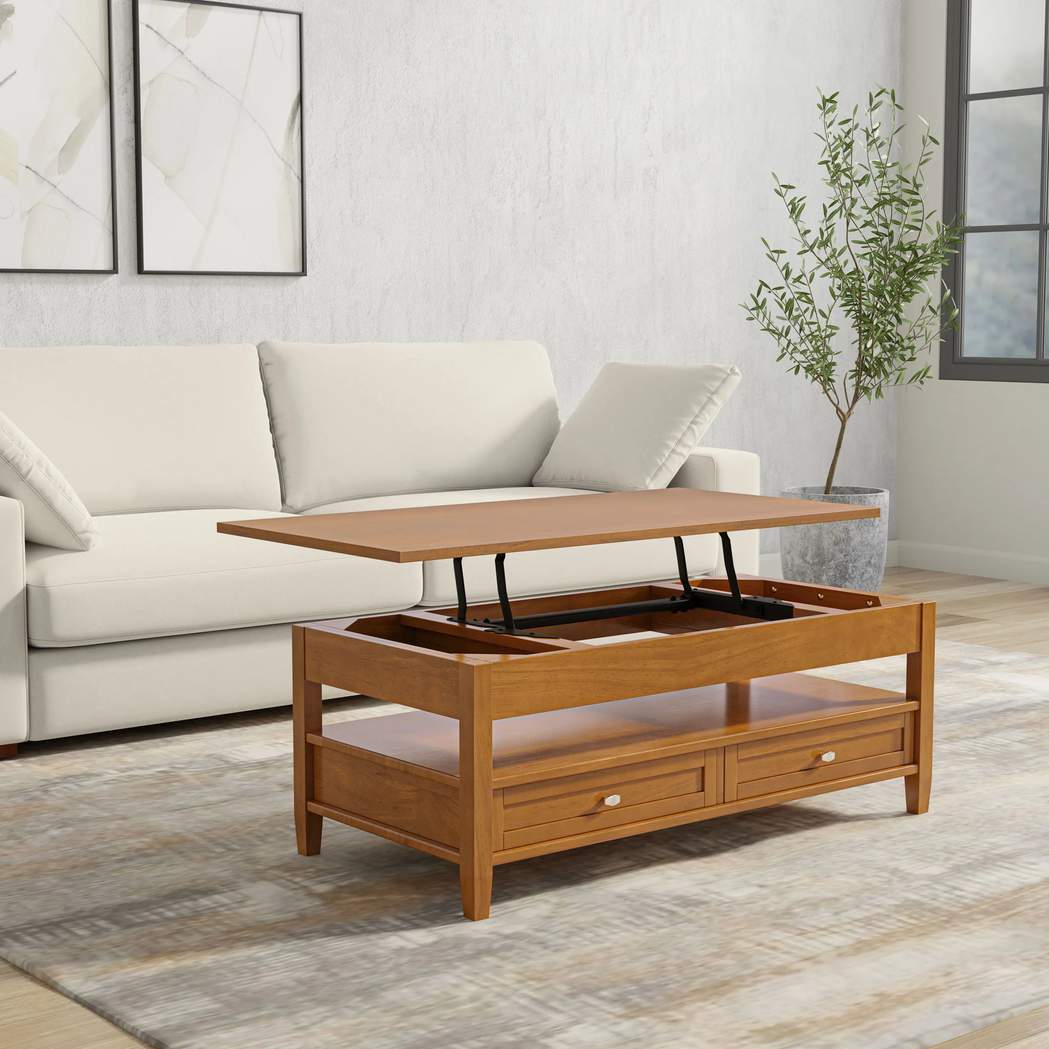 Warm Shaker - Lift Top Coffee Table With Hidden Storage And Lift Top Functionality - Brown - Image 4