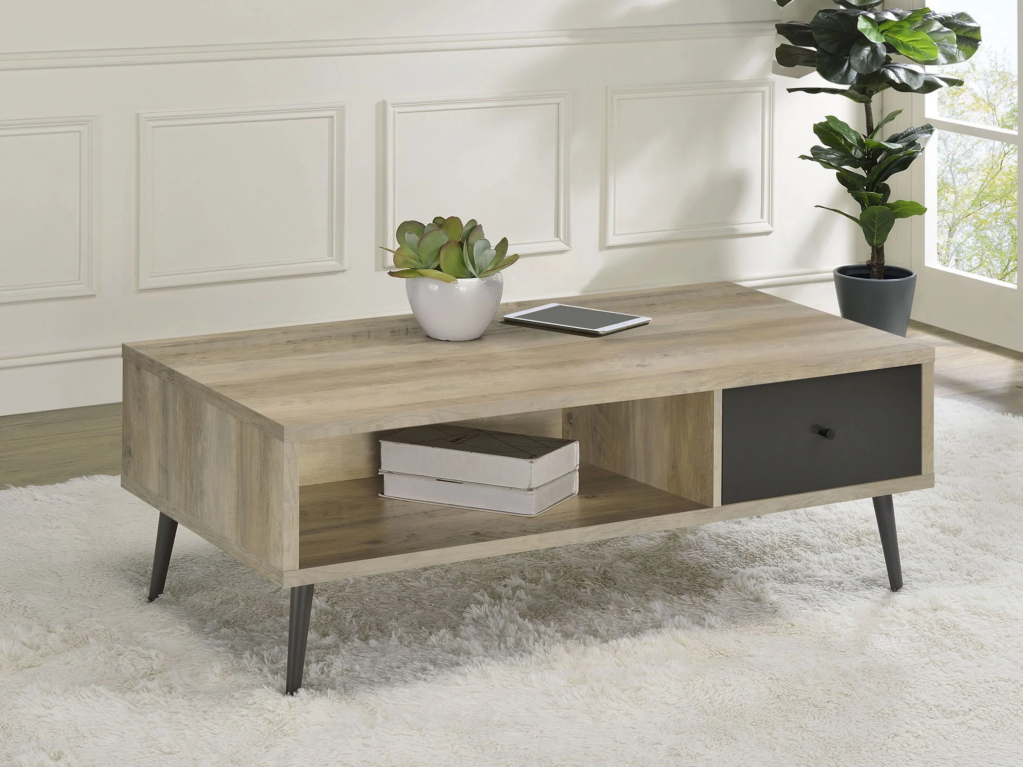 Welsh 1-drawer Engineered Wood Coffee Table Distressed Pine - Image 2
