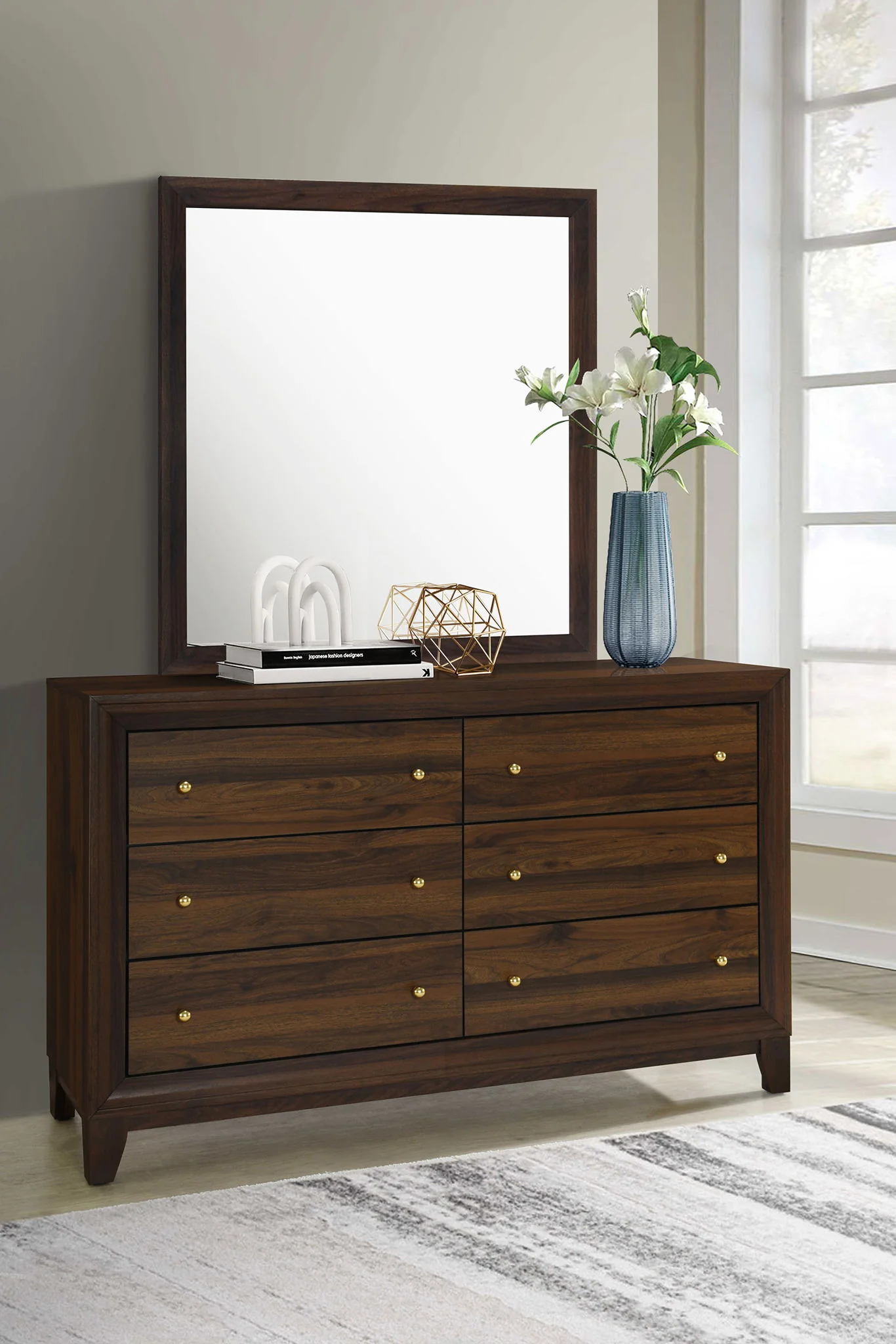 Welsley 6-drawer Dresser and Mirror Walnut - Image 4