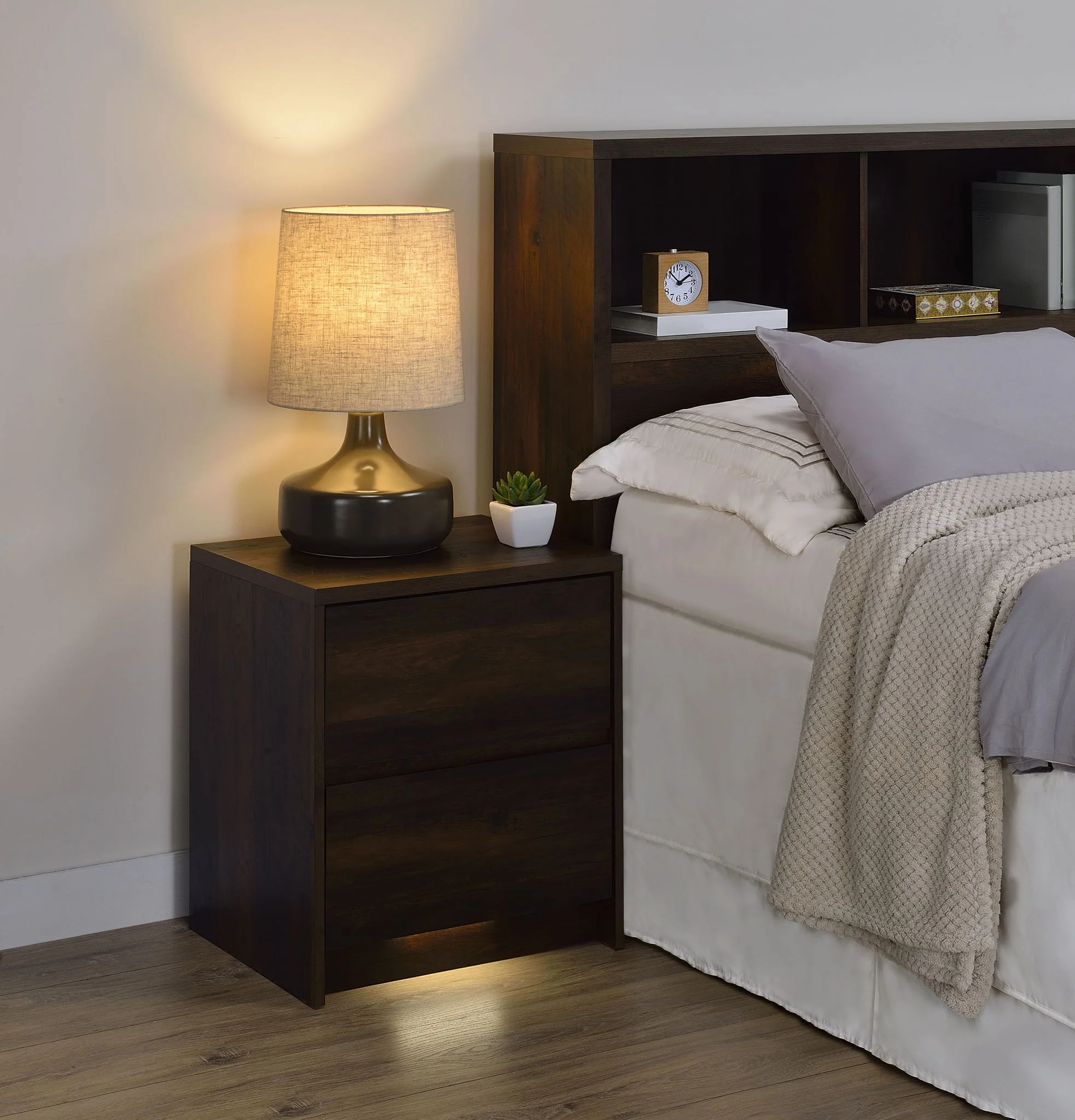 Westpark 2-drawer Nightstand LED Lights and USB Dark Pine - Image 3