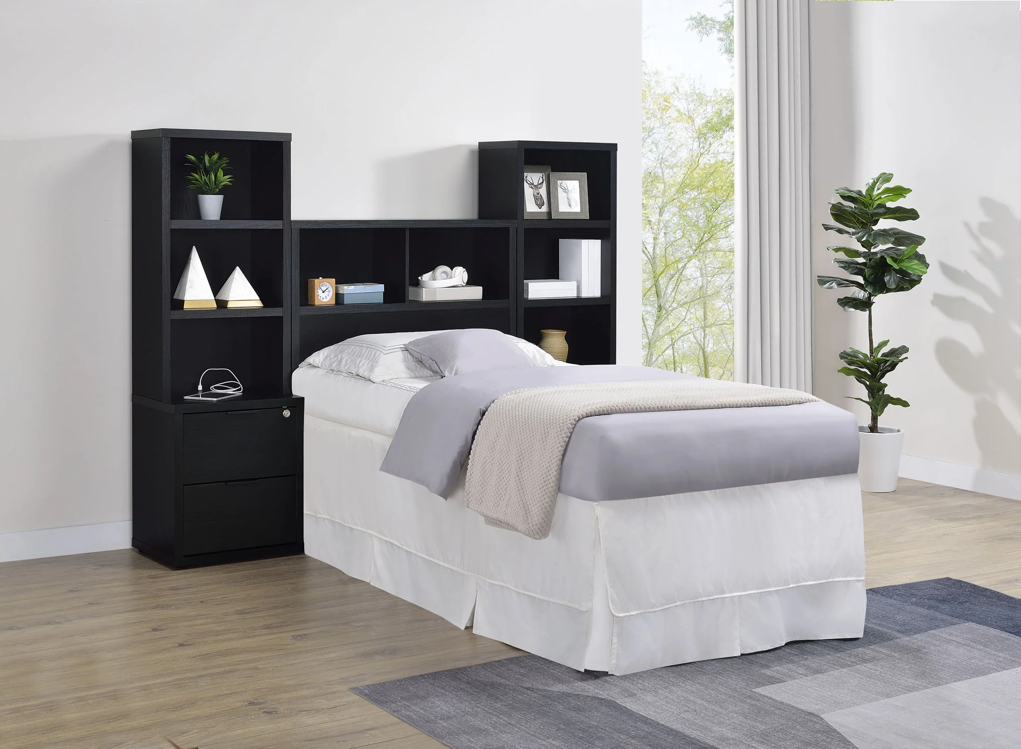 Westpark 3-piece Twin Bedroom Set Bookcase Headboard Black