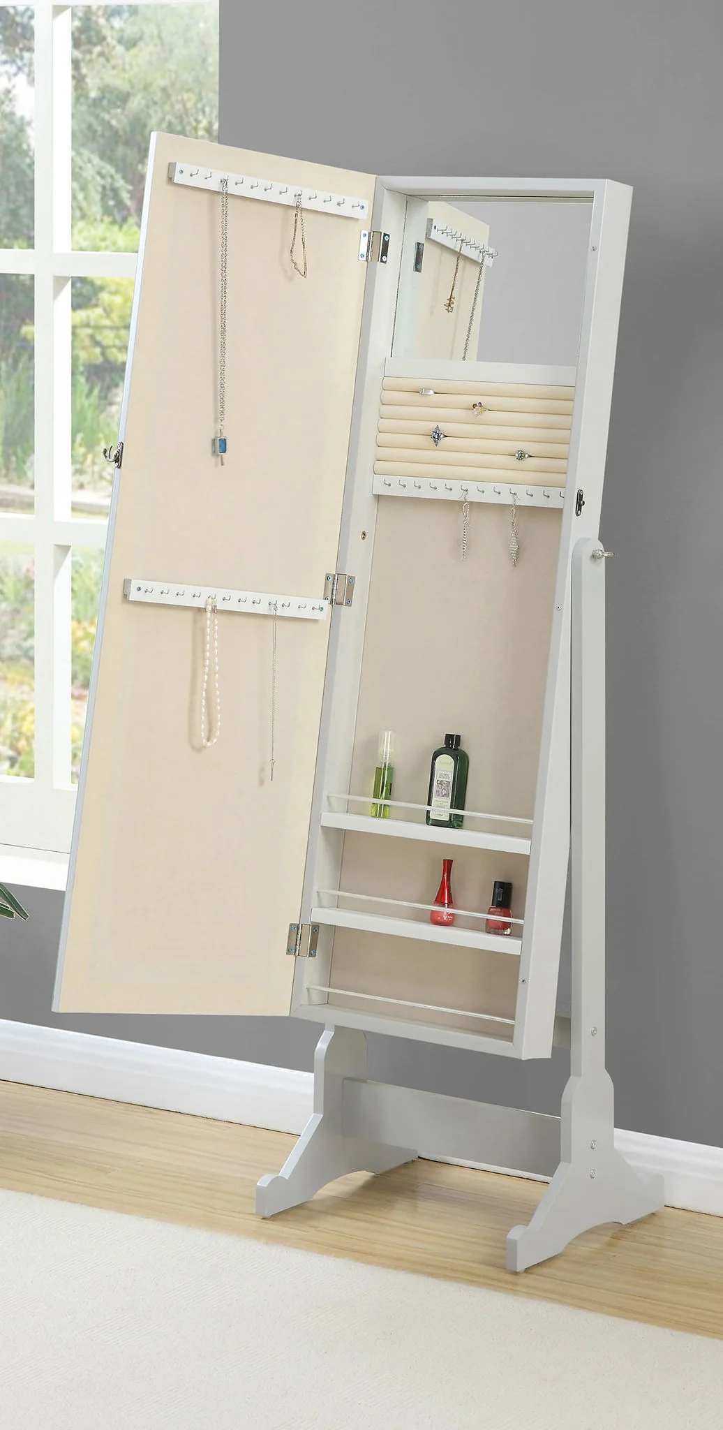 Yvonne Cheval Mirror with Jewelry Storage Dove Grey - Image 4