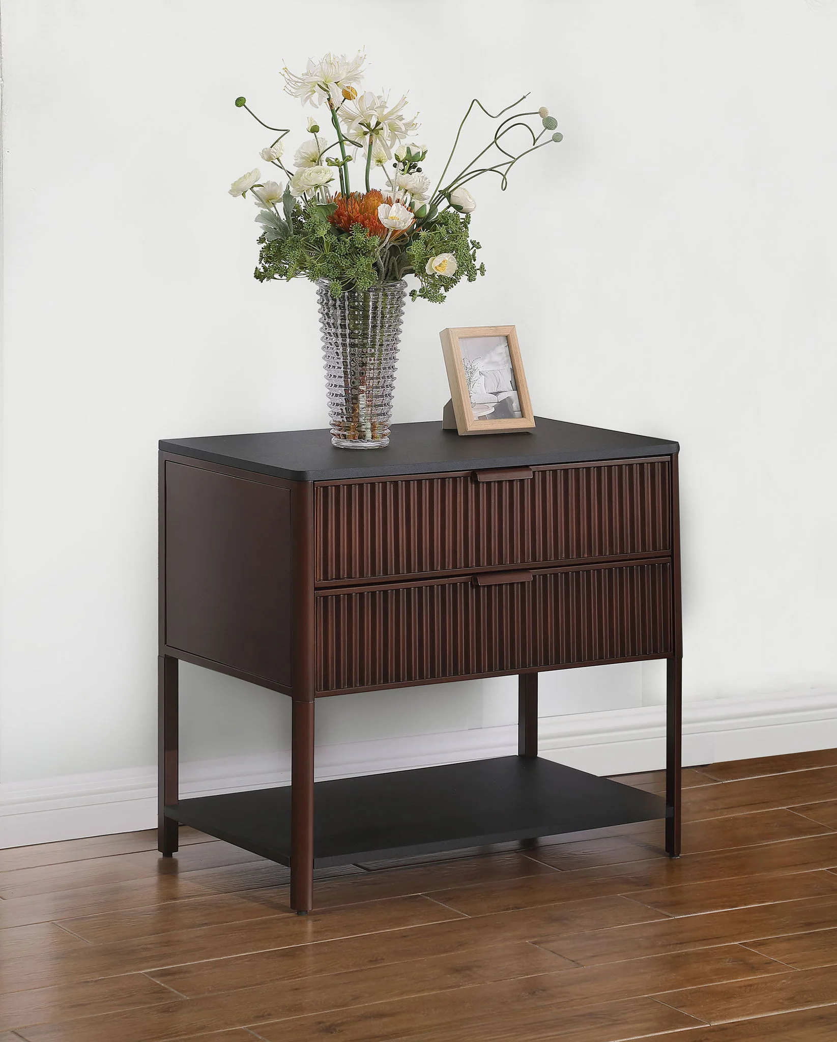 Zimmerlee 2-drawer Side Table with Shelf Rust Brown - Image 4