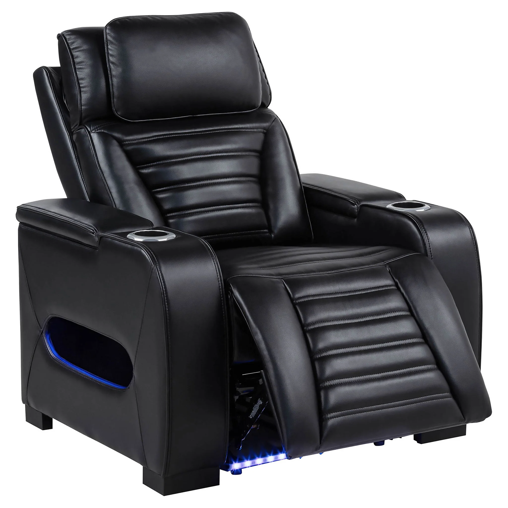 Zuma Faux Leather Upholstered Dual Power LED Recliner Black - Image 4